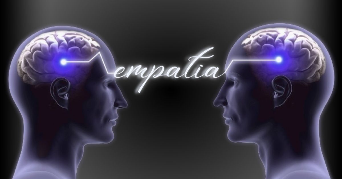 Duas pessoas frente a frente, se olhando e conectadas pela palavra "empatia".